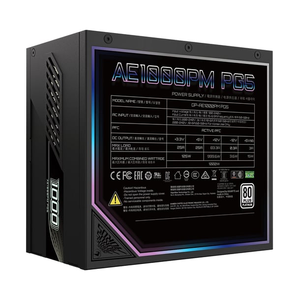 AORUS ELITE AE1000PM PG5 - Strømforsyning (intern) - ATX12V 3.0/ EPS12V - 80 PLUS Platinum - AC 100-240 V - 1000 watt - aktiv PFC