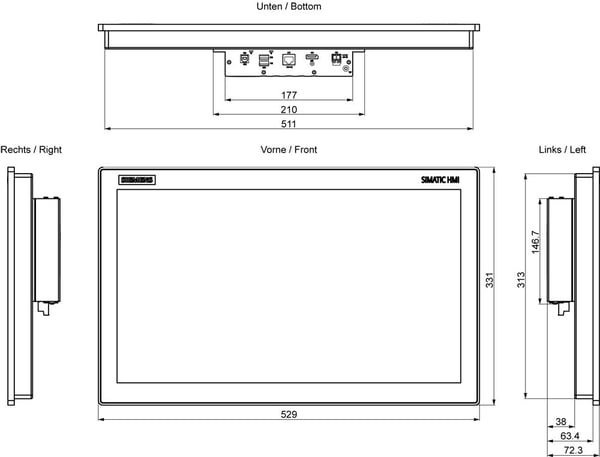 Siemens 6AV7863-4MA10-2AA0, 1080 x 1920 pixlar, 331 mm, 7,8 kg, 670 mm, 550 mm, 275 mm