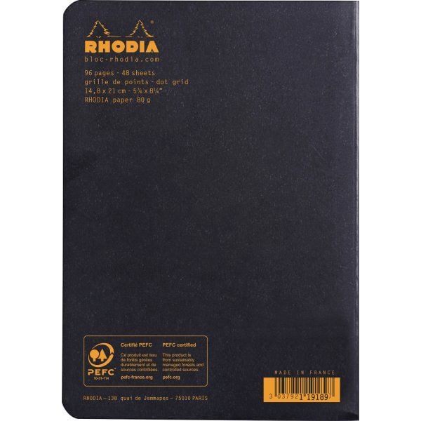 Rhodia Muistikirja A5 viivoitettu - musta kansi - 80g 48 sivua (Rhodia nro 119189C)