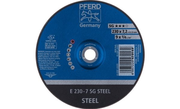 PFERD 62223626, Kutteskive, Stål, 23 cm, Alle merker, Nedtrykket senter, 2,22 cm