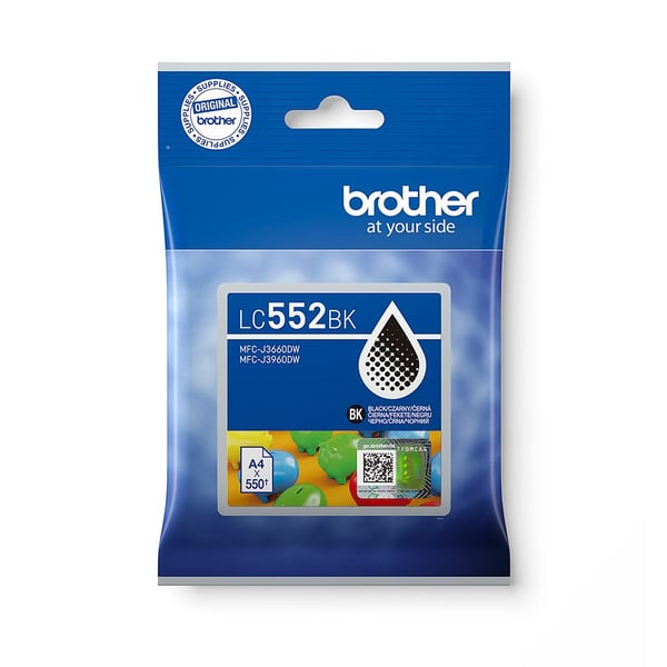 Brother LC552BK, High (L) Yield, Svart, Pigmentbaserat bläck, 1 styck, 550 sidor, Enpack