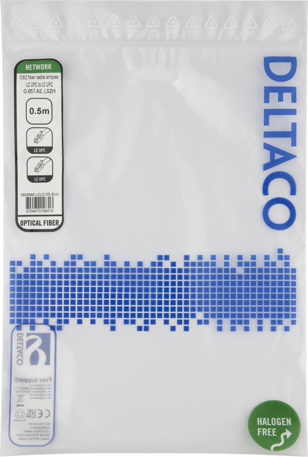 OS2 Fiberkabel, LC - LC, simplex, UPC/UPC, 0,5m