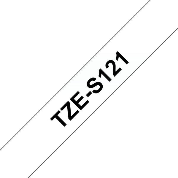 Brother TZe-S121 - Extrastark häftning - svart på klar - Rulle (0,9 cm x 8 m) 1 kassett(er) bandlaminat - för Brother PT-D210, D600, H110; P-Touch ...