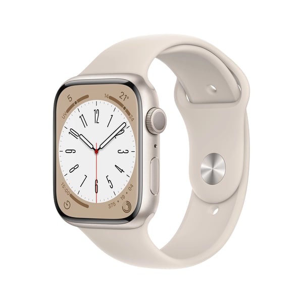 Apple Watch Series 8 (GPS) - 45 mm - stjernelysaluminium - smartklokke med sportsbånd - fluorelastomer - stjernelys - båndbredde: Regular - 32 GB -...