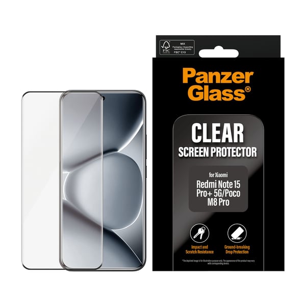 PanzerGlass - Skärmskydd för mobiltelefon - ultrabred passning - glas - ramfärg svart - för Xiaomi Redmi Note 15 Pro+