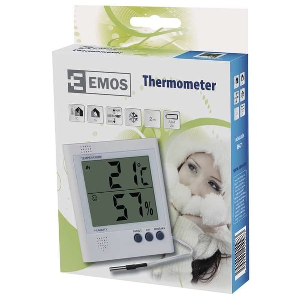 Emos E8471, Elektronisk miljøtermometer, Innendørs/utendørs, Digital, Hvit, Firkantet, F, °C