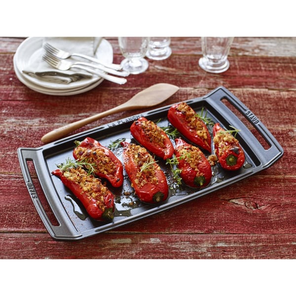 Staub Pans, Rektangulær, Svart, -20 °C, 260 °C, Støpejern, Keramisk, Gass, Halogen, Induksjon, Forseglet Plate
