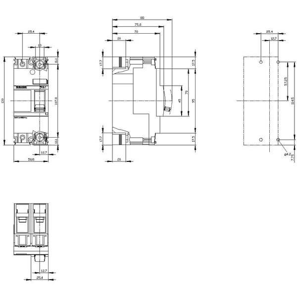Siemens 3VA1112-4ED22-0AA0 effektbryter (125 A, maks. 415 V/AC) 50.8 x 130 x 70 mm