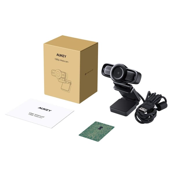 AUKEY Webcam PC-LM3, 1080P Full HD-oppløsning, dobbel støydempende mikrofon, USB 2.0-port, autofokus, inkl. klips