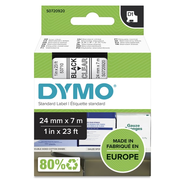 DYMO D1 - Självhäftande - svart på transparent - Rulle (2,4 cm x 7 m) 1 kassett(er) etiketttejp - för LabelMANAGER 360, 400, 420, 450, 500, PC, PC2...