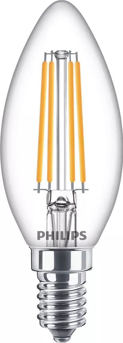 Philips LED - LED-lyspære - form: stearinlys - E14 - 6.5 W (ekvivalent 60 W) - klasse E - varmt hvitt lys - 2700 K - blank