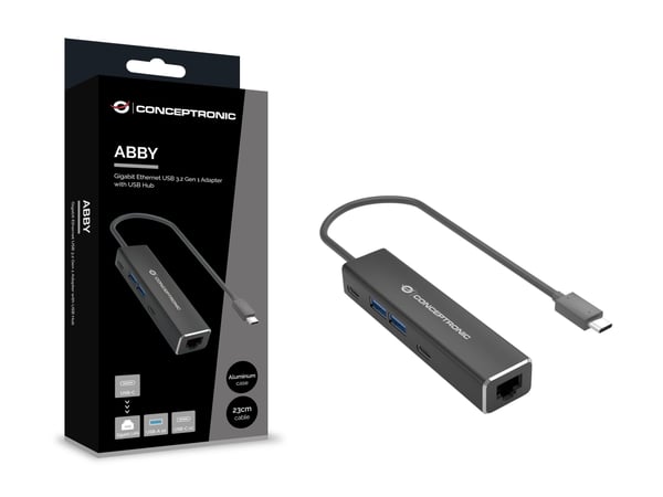 Conceptronic ABBY14B, trådbunden, USB 3.2 Gen 1 (3.1 Gen 1) Typ-C, 10 100 1000, 2500 Mbit/s, IEEE 802.1Q, IEEE 802.1p, IEEE 802.3, IEEE 802.3, 802....