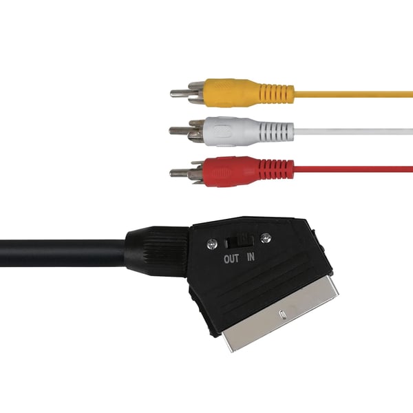 DELTACO - Video/lydkabel - kompositt video - SCART til RCA x 3 hann - 2 m - svart