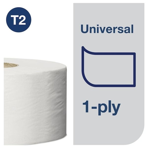 Toalettpapper Tork T2 Mini Jumo, Universal, 1-lagers, oblekt, FSC - (12 rullar per kartong)