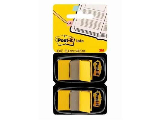 Post-it indekseringsfane 680-Y2EU, 25 mmx43 mm, gul, 2 x 50 stk (3M0835)