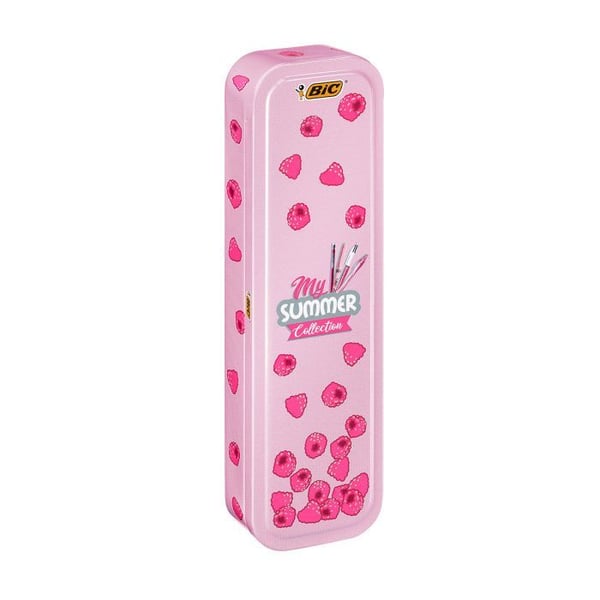 BIC Summer Pink Box, Klips, Uttrykkbar kulepenn med hengefeste, Gjenfyllbar, Svart, Blå, Grønn, Rød, 5 stykker