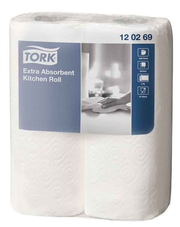 Kjøkkenruller Tork Extra Plus Premium 2-lags hvite - (12 pakker x 2 ruller per kartong)