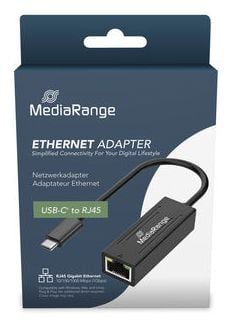 MediaRange MRCS237, Koblet med ledninger (ikke trådløs), USB Type-C, Ethernet, 1000 Mbit/s, Svart