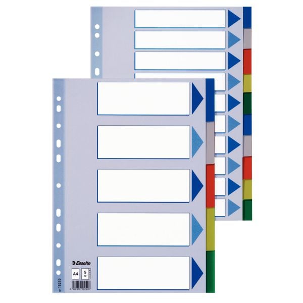 Esselte Plastic tabs, A4, Tyhjä välilehtihakemisto, Polypropeeni (PP), A4, 225 mm, 297 mm, 1 kpl