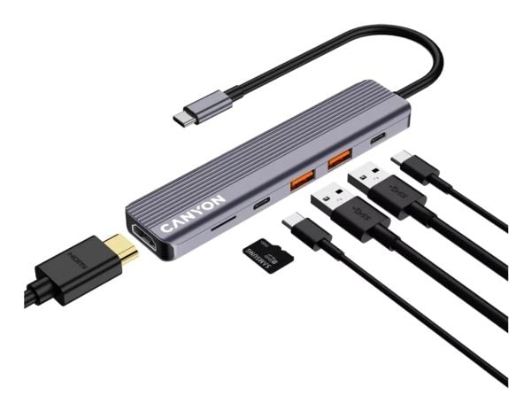 Canyon DS-17, USB Type-C, HDMI, USB 3.2 Gen 1 (3.1 Gen 1) Type-A, USB Type-C, MicroSD (TransFlash), 10000 Mbit/s, 60 Hz, 3840 x 2160 piksler