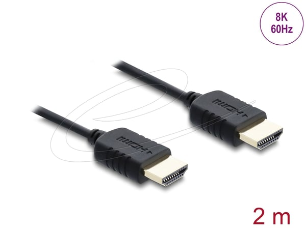 Delock - High Speed - HDMI-kabel - HDMI hann til HDMI hann - 2 m - tredobbeltskjermet koaksial - svart - 8 K 60 Hz (7680 x 4320) støtte, 5 K 120 Hz...
