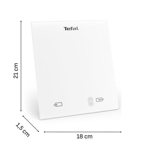 Tefal Essential BC5504V0, Elektronisk kjøkkenvekt, 5 kg, 1 g, Hvit, Herdet glass, Glass