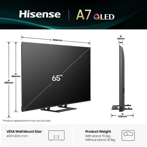 Hisense 65A7Q TV 65" QLED 4K UHD, svart