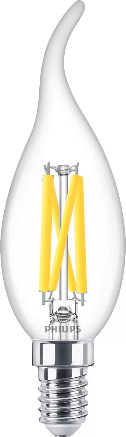 Philips - LED-filamentlyspære - form: BA35 - klar finish - E14 - 3.4 W (ekvivalent 40 W) - klasse D - varmt hvitt lys - 2200-2700 K