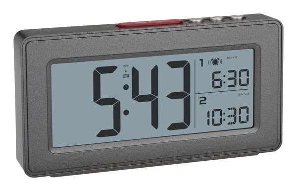 TFA-Dostmann 60.2563.10, Digital väckarklocka, Rektangel, Antracit, inomhus, Vuxen, Batteri