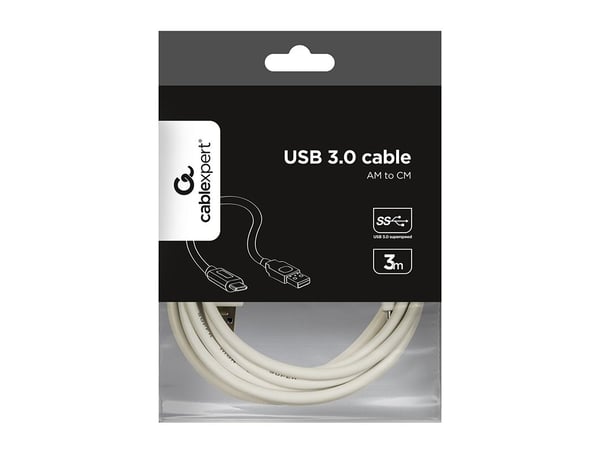 Cablexpert - USB-kabel - USB-C (hane) till USB typ A (hane) - USB 3.0 - 3 A - 3 m - formpressad - vit