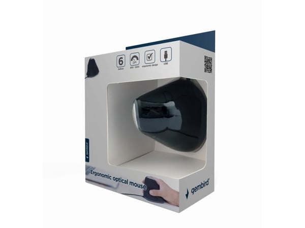 Gembird MUS-ERGO-03, Oikeakätinen, Optinen, USB A-tyyppi, 3200 DPI, Musta