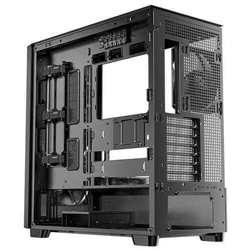 Antec FLUX PC-kabinett, Midi Tower, E-ATX, sidepanel i herdet glass, svart/tre