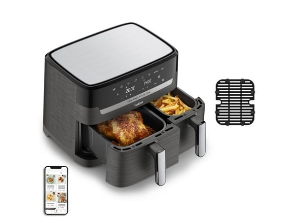 Tefal Dual Easy Fry & Grill EY905B, Varmluftsfritös, 8,3 l, Dubbel, Grå, Röra, Fristående