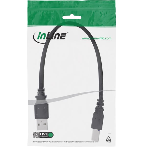 InLine 34550X, 0,5 m, USB A, USB B, Hane/Hane, 0,48 Gbit/s, Svart