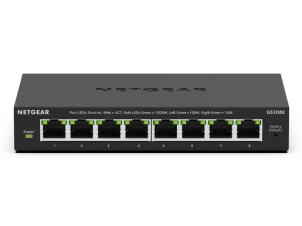 NETGEAR GS308E -verkkokytkin, 8 porttia, Gigabit Ethernet 10/100/1000