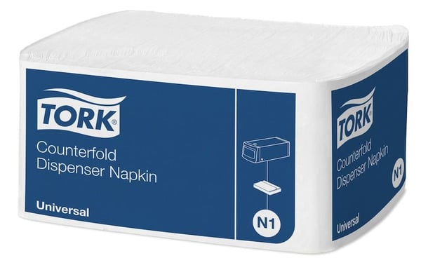 Servettfold Tork 1-lagers vit 31x32 cm - (24 förpackningar x 300 st.)