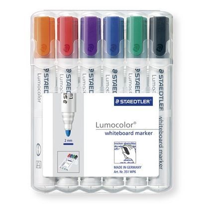 STAEDTLER Lumocolor - tussi - lasille, valkotaululle, posliinille - musta, punainen, sininen, vihreä, oranssi, violetti - 2 mm (6 kpl)