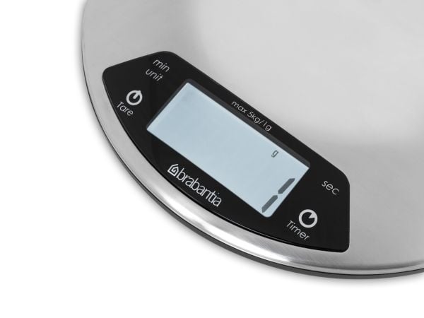Brabantia 480560, Sähkökeittiövaaka, 5 kg, 1 g, Ruostumaton teräs, AAA, 200 x 200 x 24 mm