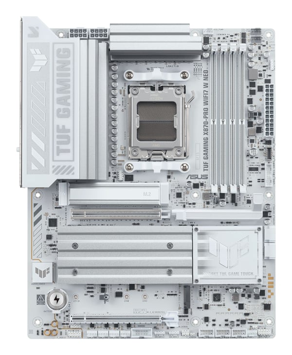 ASUS TUF GAMING X870-PRO WIFI7 W NEO moderkort, Socket AM5, ATX, DDR5, vitt