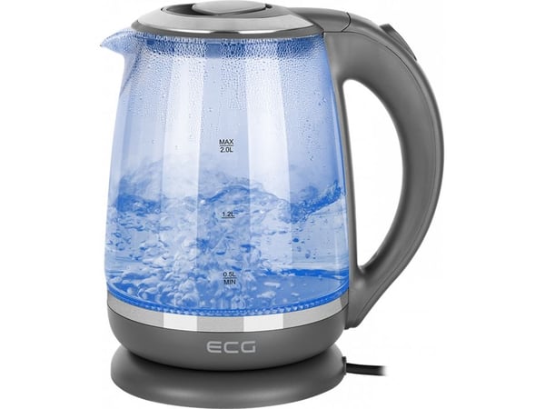 ECG RK 2020, 2 l, 2200 W, Grå, Gjennomsiktig, Glass, Plast, Justerbar termostat, Overopphetingsbeskyttelse