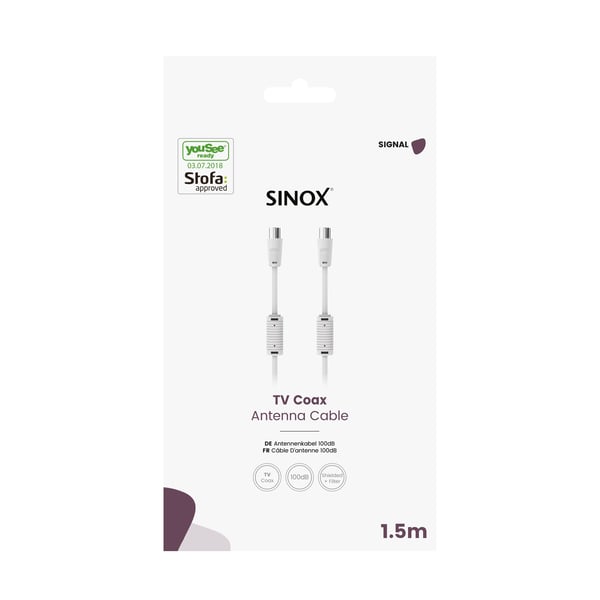Sinox SOE09201, 1,5 m, Koaksial, Koaksial, Hvit