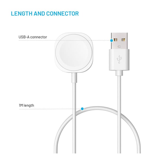 FIXED - Laddningskabel för smart klocka - USB hane - 1 m - vit