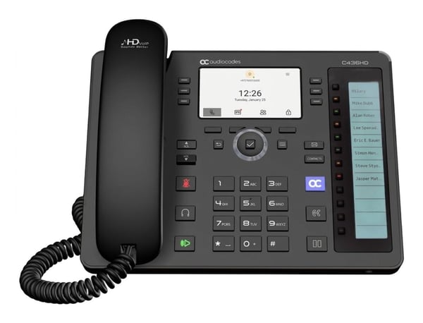 AudioCodes C436HD, IP Phone, Musta, Johdollinen puhelin, Android, SIP-tiedot, 2.4 - 5 GHz