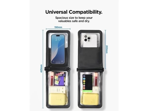 Spigen A603 Universal Waterproof Case - Vanntett etui for smarttelefoner opp til 6,9" (svart)
