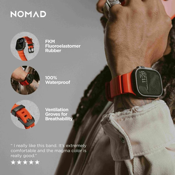 Nomad Rocky Point Band, Yhtye, Älykello, Musta, Apple, Ultra / 46mm, Nahka, Titaani