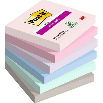 Post-it® Soulful Super Sticky Z-Notes 76x76 mm, med 6 stk. ass. farver