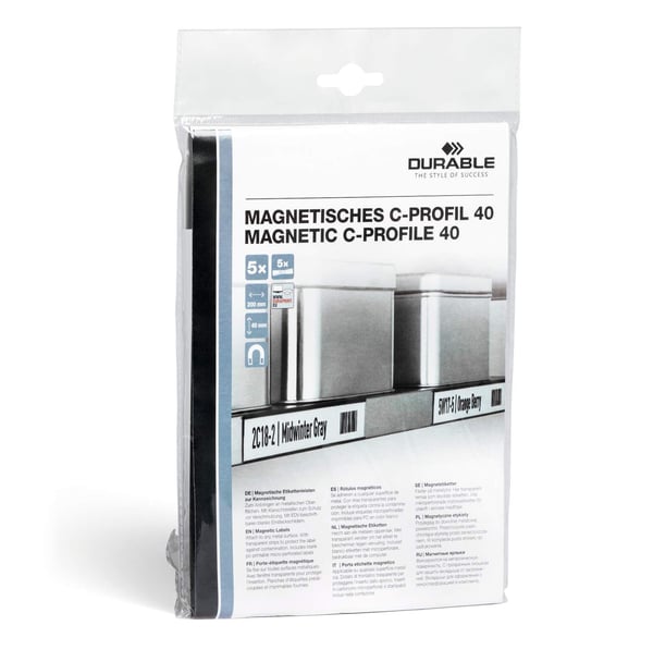 Etikettholder c-profil magnetisk 200x40 mm - 5 stk./pakning