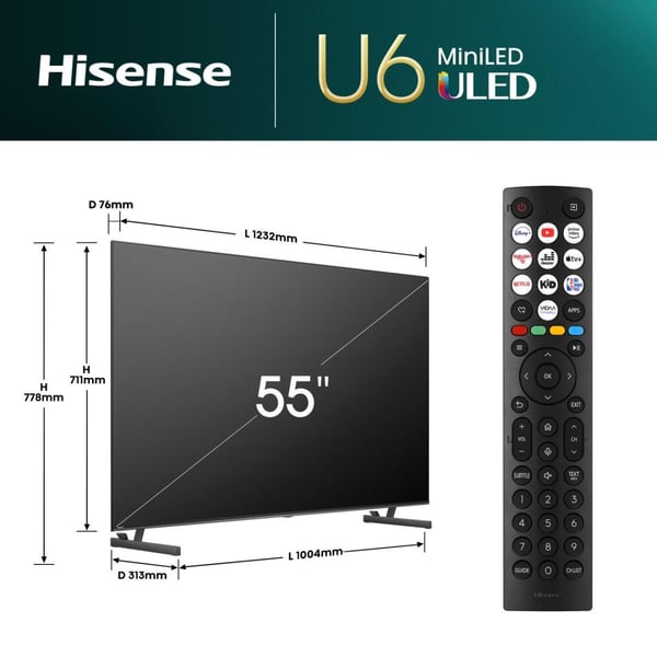 Hisense 55U6NQ -televisio, Mini LED, 55 tuumaa, 4K UHD