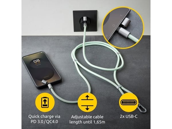 Intenso Mobilkedja som laddnings- + datakabel USB-C upp till 1,65m grön, 1,65 m, USB C, USB C, Grön