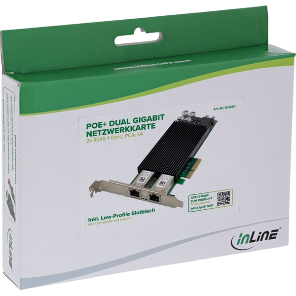 InLine Dual Gigabit-nettverkskort 2x RJ45 1 Gb/s PCIe x4 PoE+ (51125P)